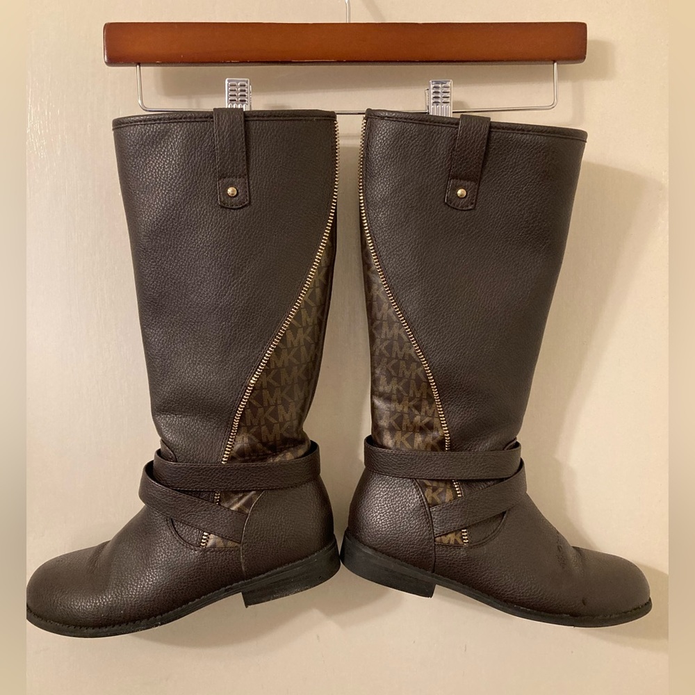 Michael Kors Emma Claire Leather Designer Boots Zipper Riding Boot Brown Size 3